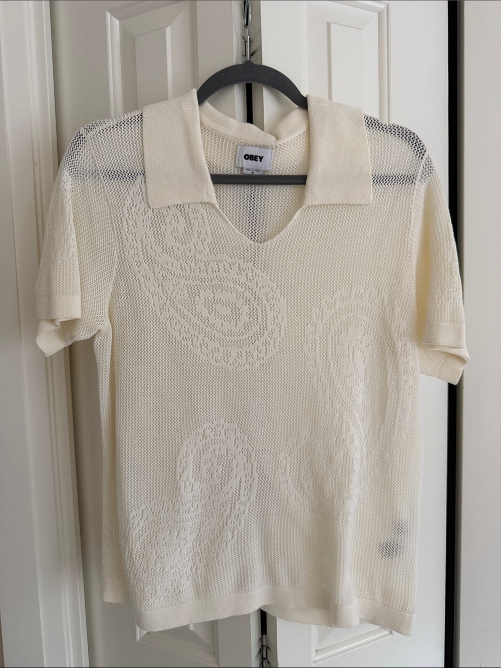 Obey Cream Short-Sleeve Knit Polo with Paisley Detail